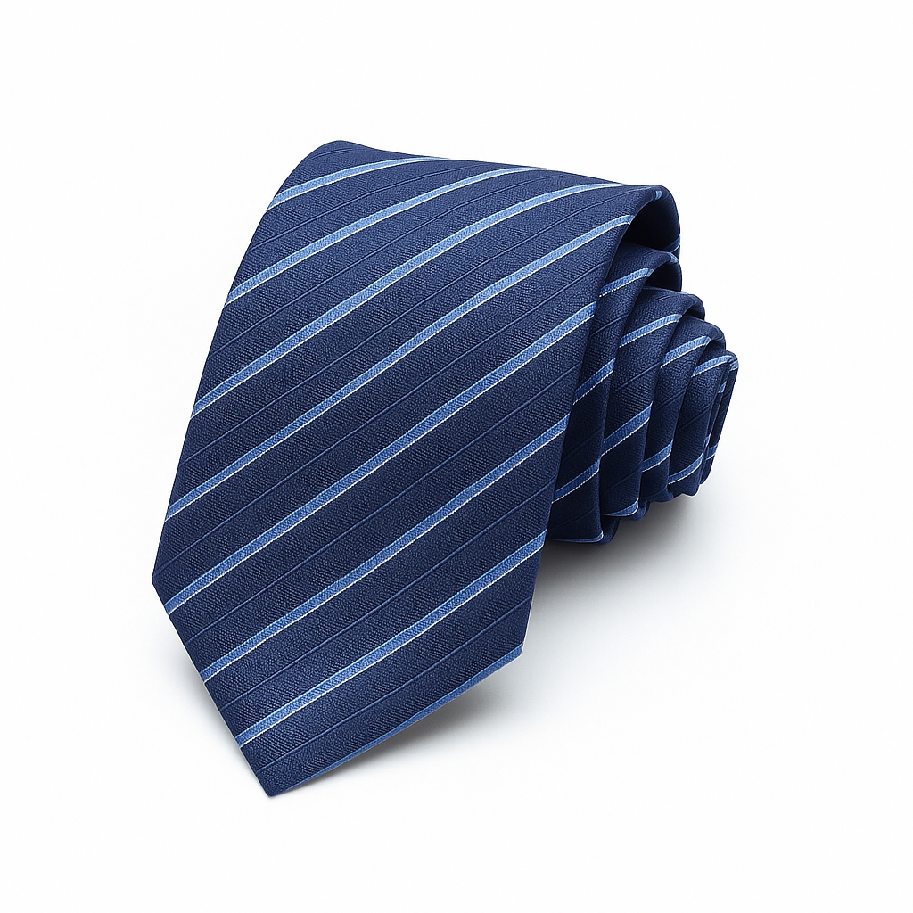 Marinblå slips med ljusblå ränder