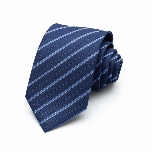 Marinblå slips med ljusblå ränder