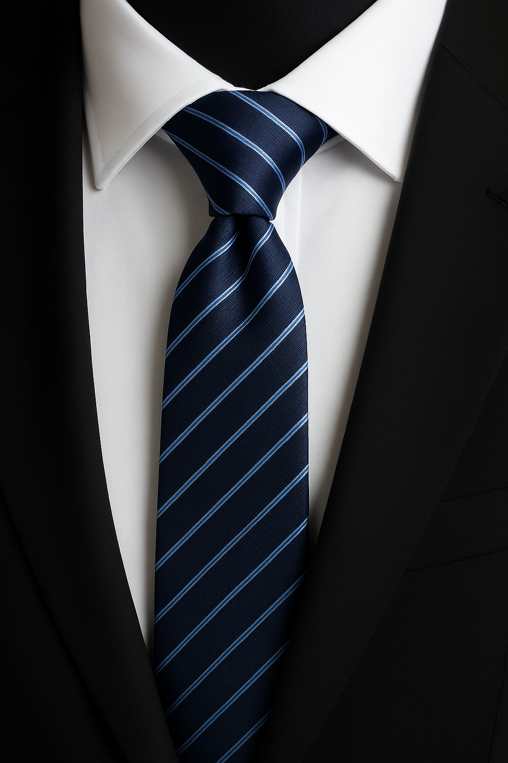 Marinblå slips med ljusblå ränder